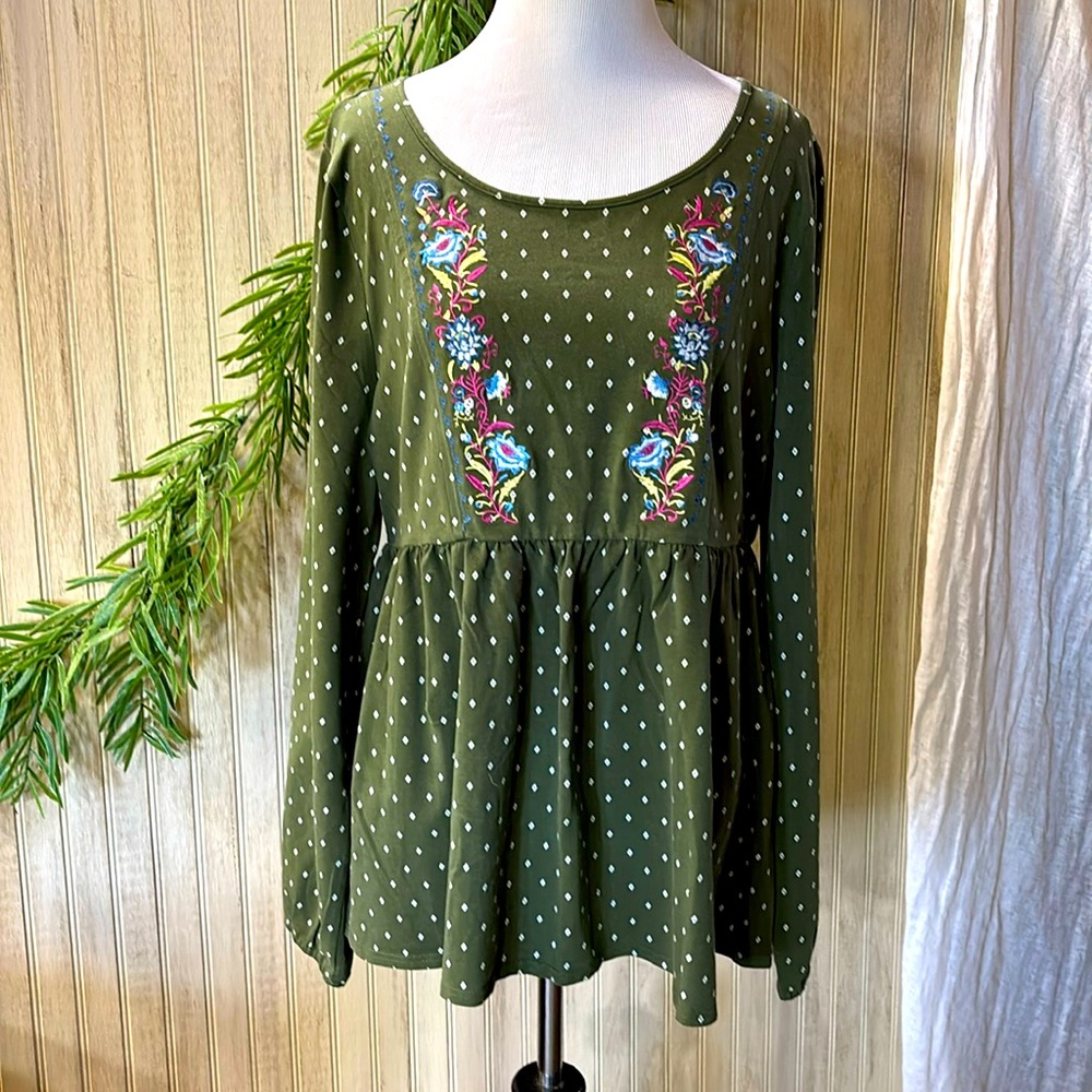 MATILDA JANE Embroidered Babydoll Top, Through Generations, Boho, Medium, EUC
